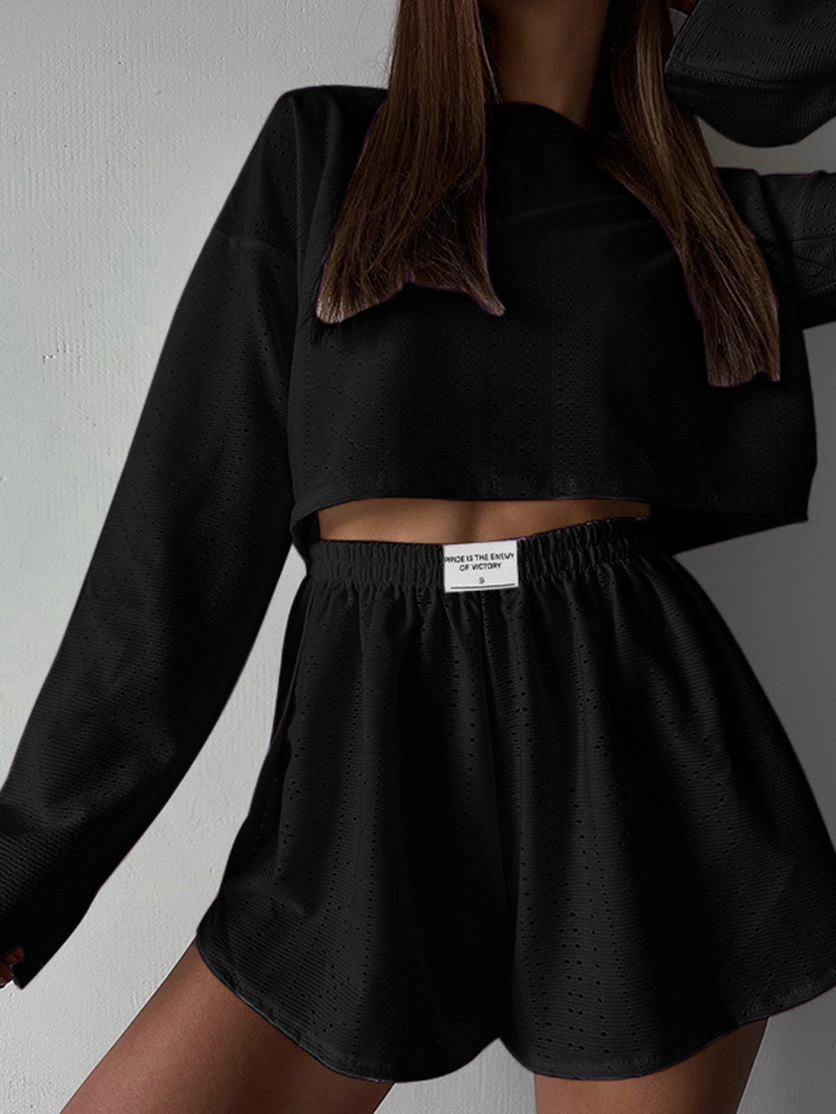 Solid Ripped Graceful Split Shorts Set