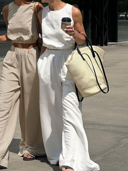 Minimalism Solid Graceful Split Pants Set