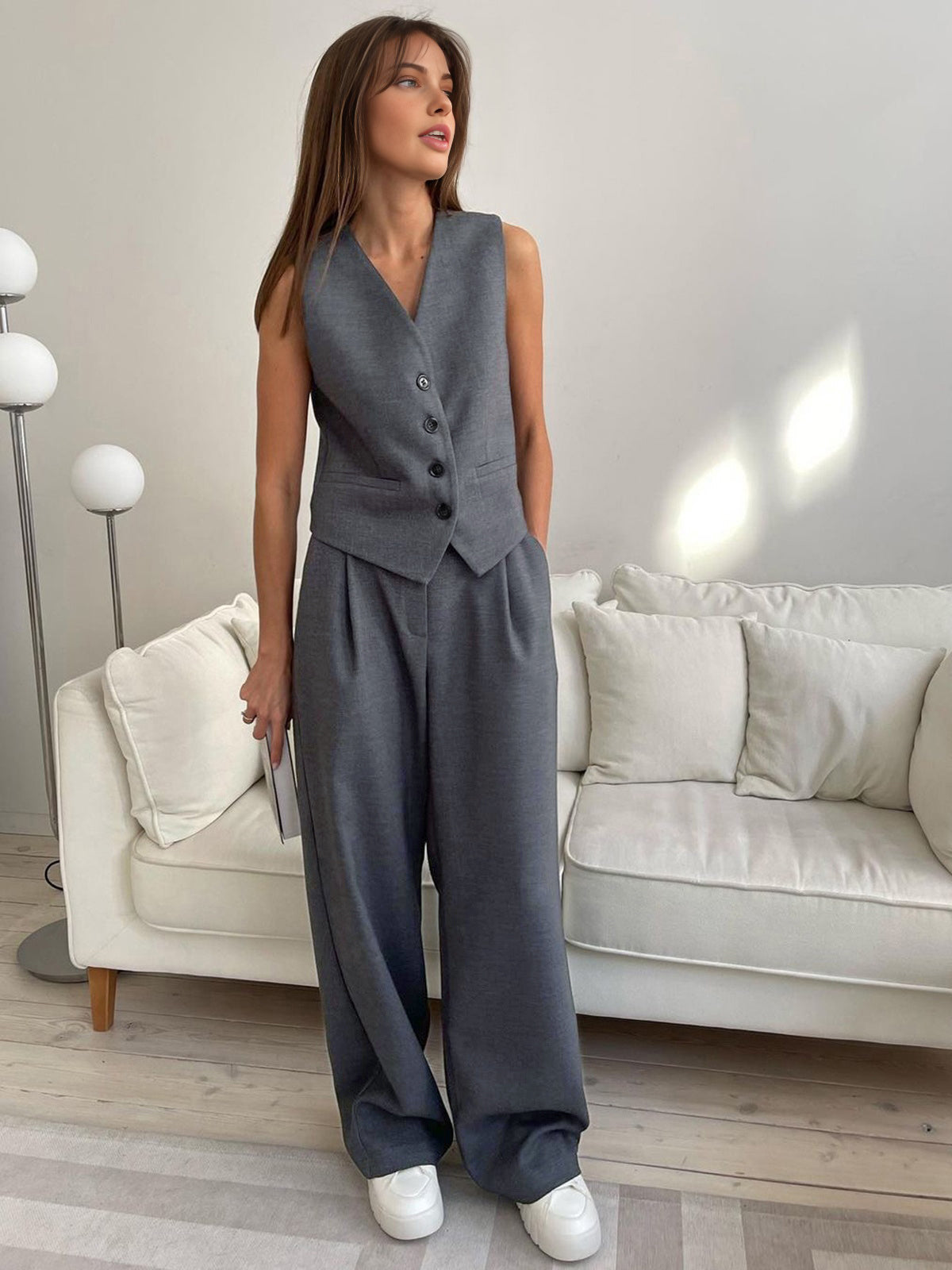 Solid Structured Graceful Suit Vest