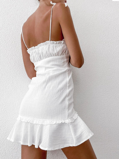 Sexy V-Neck Ruffle Skirt Modern Tight Sling Short Dress