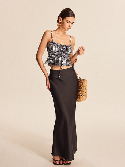 Smocked Peplum Gingham Cami Top