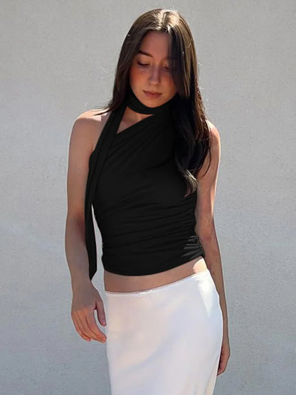 Backless Sexy Off Shoulder Halter Tank Tops Women Vintage Sleeveless Crop Top Y2K Clothes Club Female Casual Summer 2025
