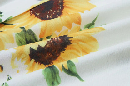 Tropical Pineapple Palm Leaf Print Button-Down Pocket A-Line Midi Dress