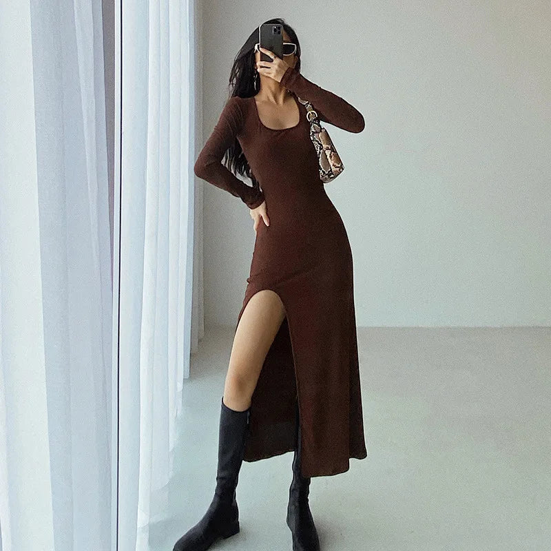 Round Neck Waist Elegant Streetwear Traf Midi Dresses