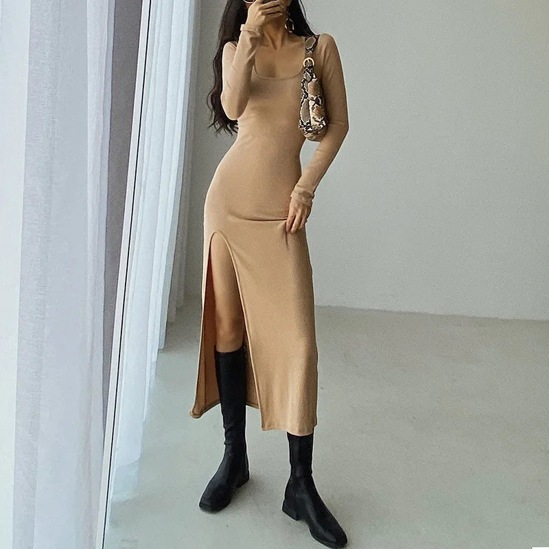 Round Neck Waist Elegant Streetwear Traf Midi Dresses