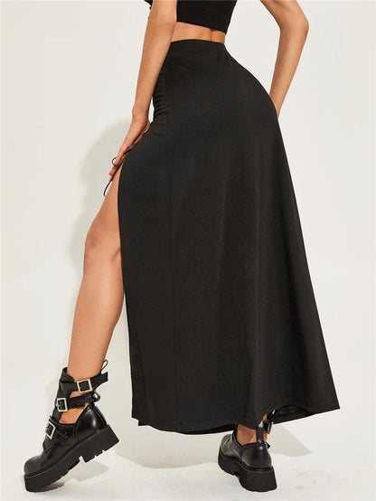 Black Split Simple Casual All-Match Cool Mature Vitality Skirt