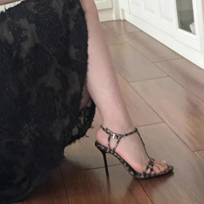 Retro Leopard Print Stiletto Party Prom Summer Fashion Slingback Low Heel Pumps