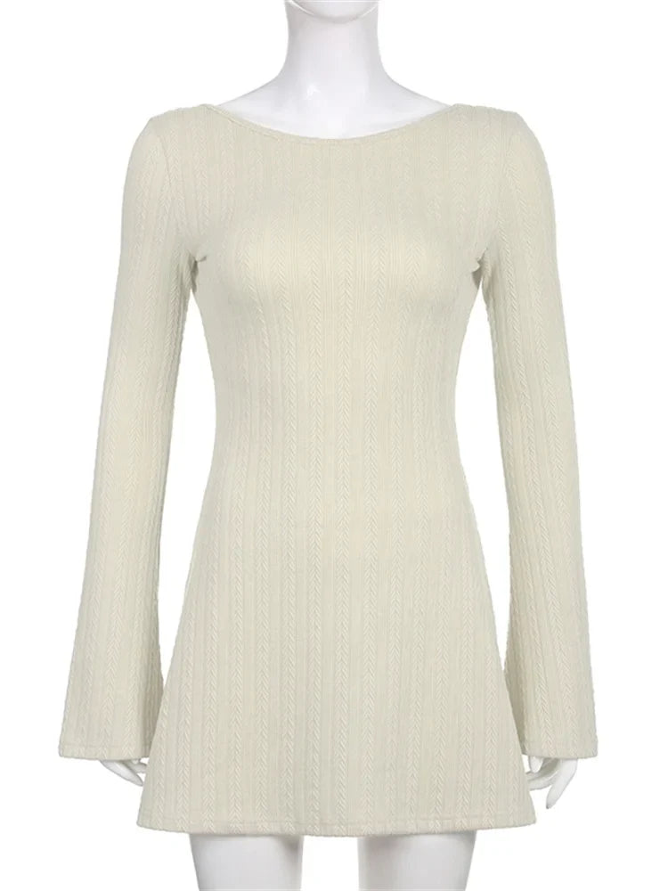 Slim Fit O-neck Solid Party Mini Dresses