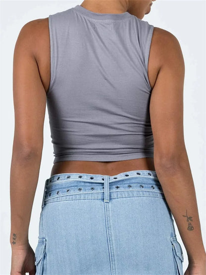 Front Irregular Zipper Summer Streetwear 2024 Sleeveless Slim Fit Solid Basic Mini Vest New Crop Top