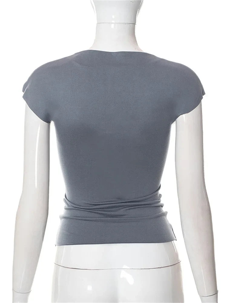 Hollow Out O Neck 2024 Slim Fit Basic Y2K T-shirts