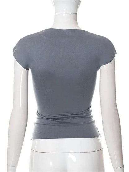 Hollow Out O Neck 2024 Slim Fit Basic Y2K T-shirts
