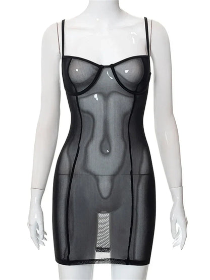Mesh Bustier Underwire Cup Spaghetti Strap Bodycon Cami Mini Dress