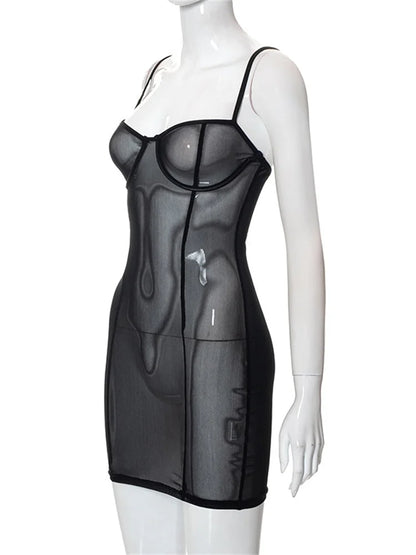 Mesh Bustier Underwire Cup Spaghetti Strap Bodycon Cami Mini Dress