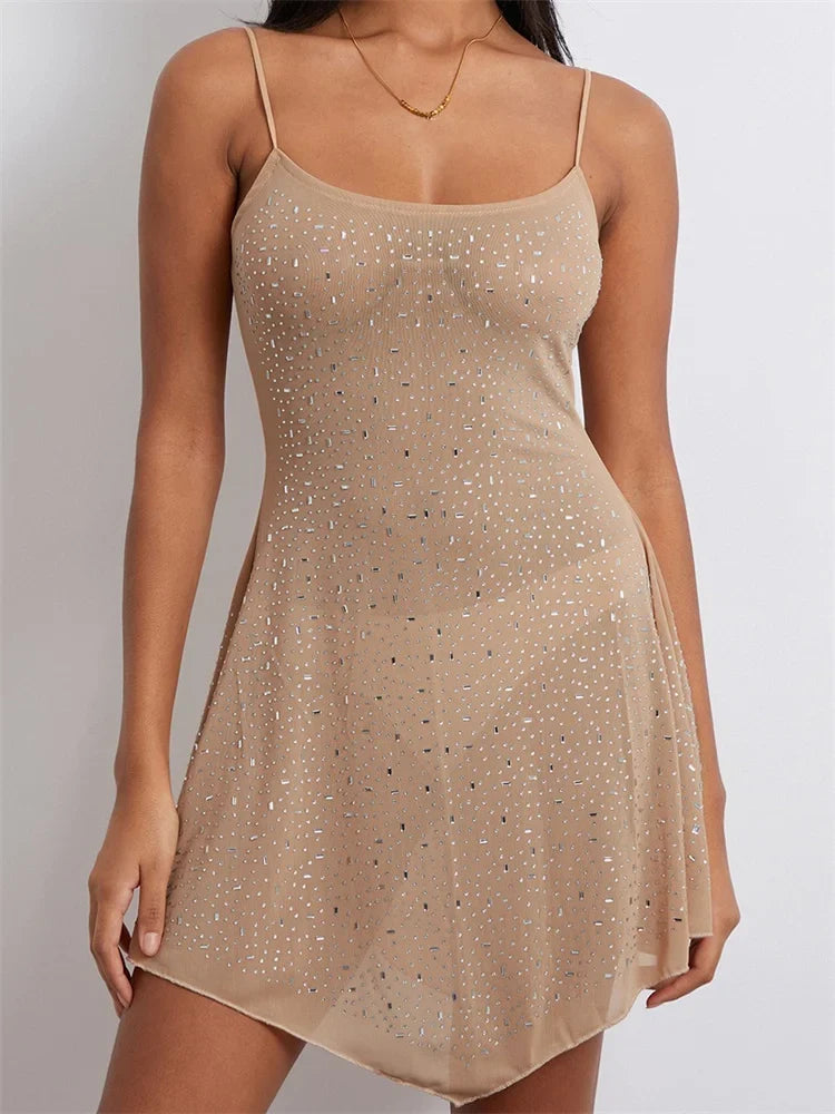 Rhinestones Irregular Hem Party Mini Dresses