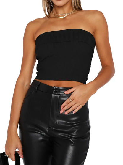 Women Ribbed Bustiers Solid Summer Casual Sleeveless Vest Backless Off Shoulder Corsets Top Streetwear Crop Top