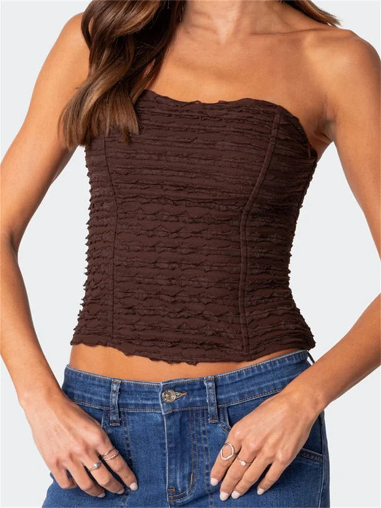 Summer Ruched Tube Strapless Off Shoulder Backless Bustiers聽Corsets聽Party Club Solid Mini Vest 2024 Crop Top