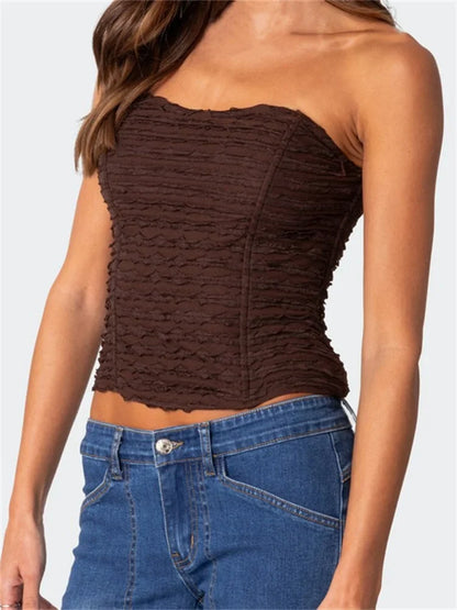 Summer Ruched Tube Strapless Off Shoulder Backless Bustiers聽Corsets聽Party Club Solid Mini Vest 2024 Crop Top