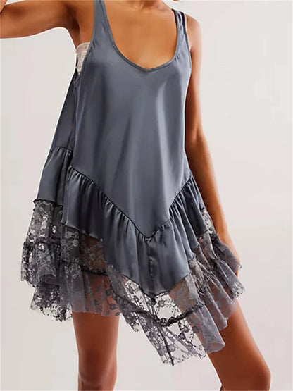 Low Cut Lace Patchwork Mini Dresses