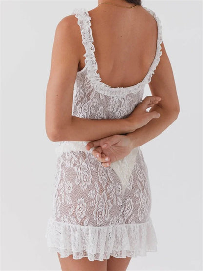 V-neck Backless Lace Slim Fit Mini Dresses
