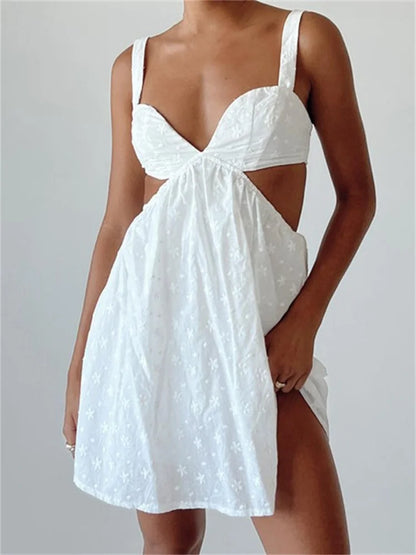 Embroidered Sweetheart Waist Cut Out Side Slit Bodycon Mini Dress
