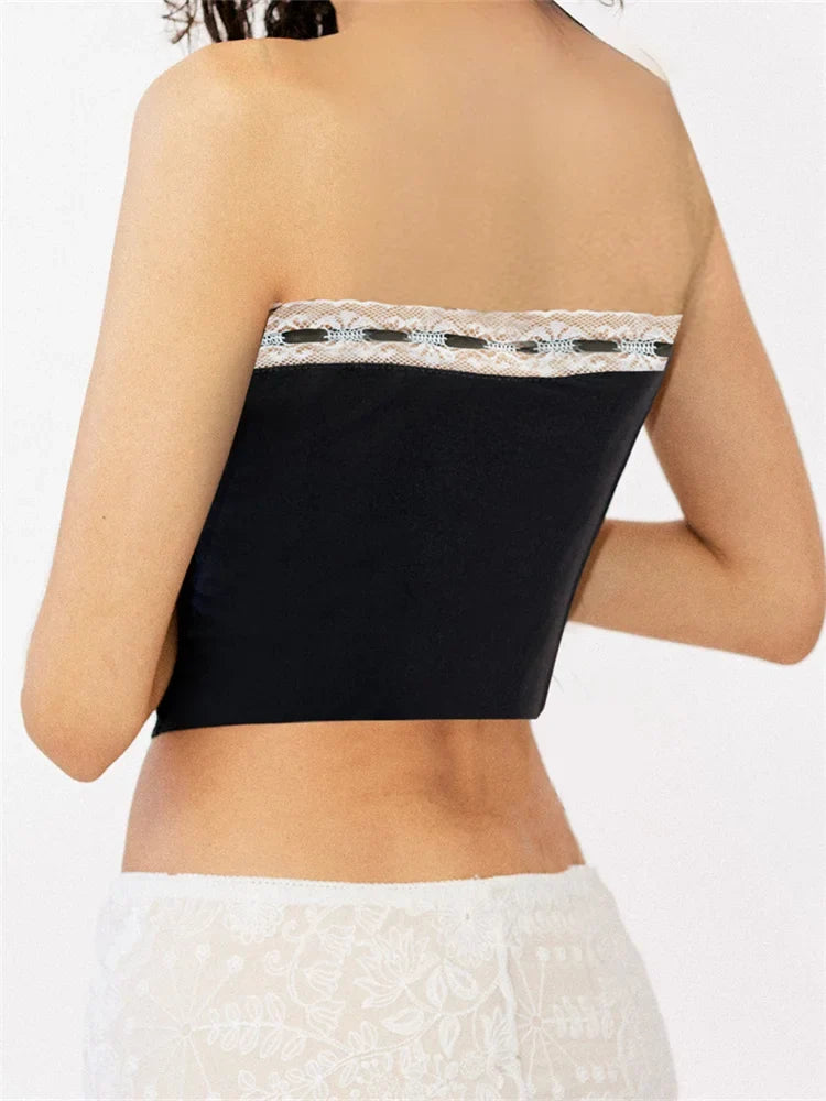 Tube for Women Strapless Off Shoulder Y2K Fairy Grunge Sleeveless Summer Lace-up Mini Vest Streetwear Crop Top