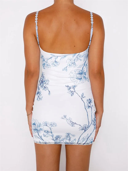 Floral Print Lace Trim Daisy Strap Tie Front Ruched Sweetheart Bodycon Mini Dress