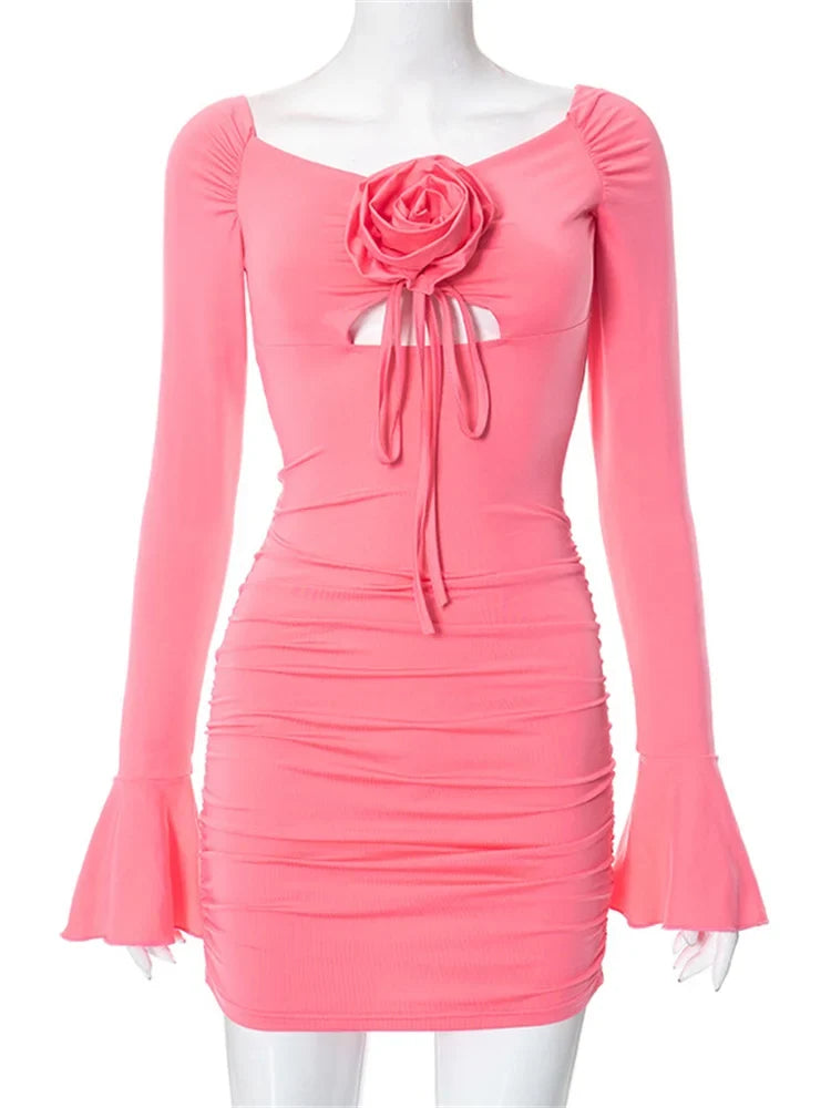 Y2K Floral Lace Spaghetti Strap Mini Dresses