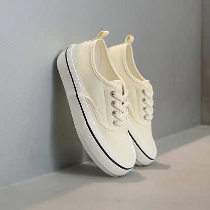 Canvas Lace Up Shallow Casual Shoes Round Toe SSolid Color Comfort Runner Outsole Sweet Novelit Shoes For Women Concise Fashi