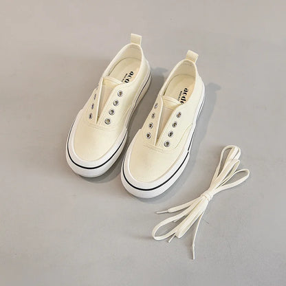 Canvas Lace Up Shallow Casual Shoes Round Toe SSolid Color Comfort Runner Outsole Sweet Novelit Shoes For Women Concise Fashi