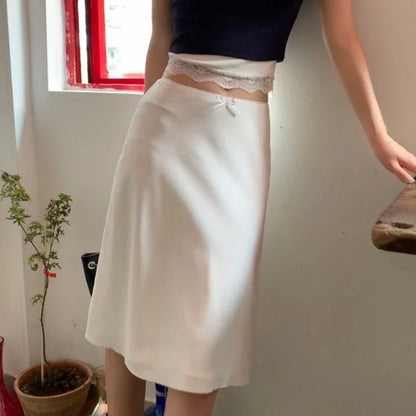 Elegant White Ruffle Mid Skirt