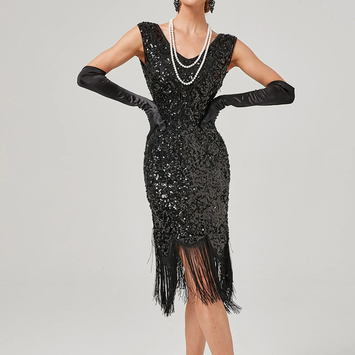 For Women 2024 1920s O-neck Sleeveless Tassel Shinny Glitter Sequin Club Party Vestidos Prom Dress