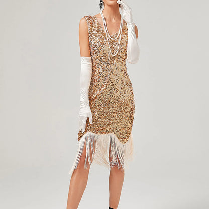 For Women 2024 1920s O-neck Sleeveless Tassel Shinny Glitter Sequin Club Party Vestidos Prom Dress
