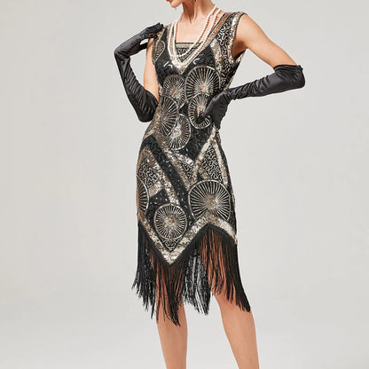 For Women 2024 1920s O-neck Sleeveless Tassel Shinny Glitter Sequin Club Party Vestidos Prom Dress