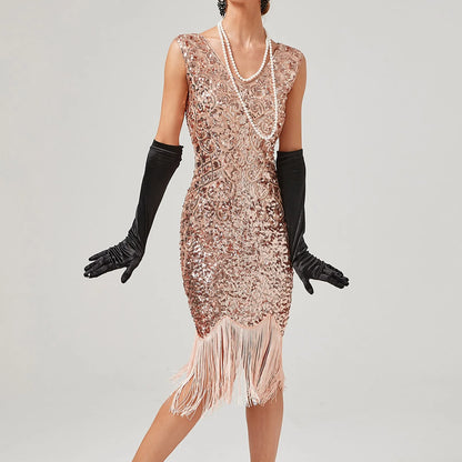For Women 2024 1920s O-neck Sleeveless Tassel Shinny Glitter Sequin Club Party Vestidos Prom Dress