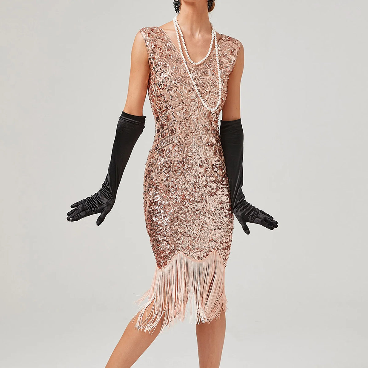 For Women 2024 1920s O-neck Sleeveless Tassel Shinny Glitter Sequin Club Party Vestidos Prom Dress