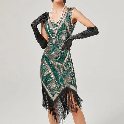 For Women 2024 1920s O-neck Sleeveless Tassel Shinny Glitter Sequin Club Party Vestidos Prom Dress