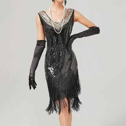 For Women 2024 1920s O-neck Sleeveless Tassel Shinny Glitter Sequin Club Party Vestidos Prom Dress