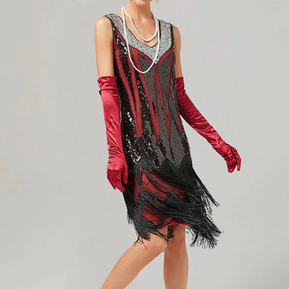 For Women 2024 1920s O-neck Sleeveless Tassel Shinny Glitter Sequin Club Party Vestidos Prom Dress