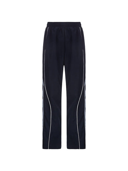 Piping Detail Wide Leg Track Pants