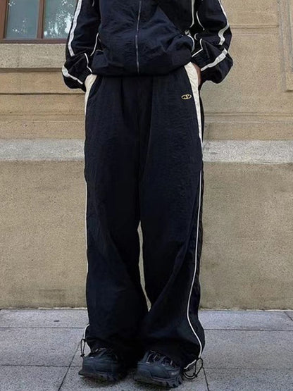 Men's Contrast Paneled Loose Parachute Pants