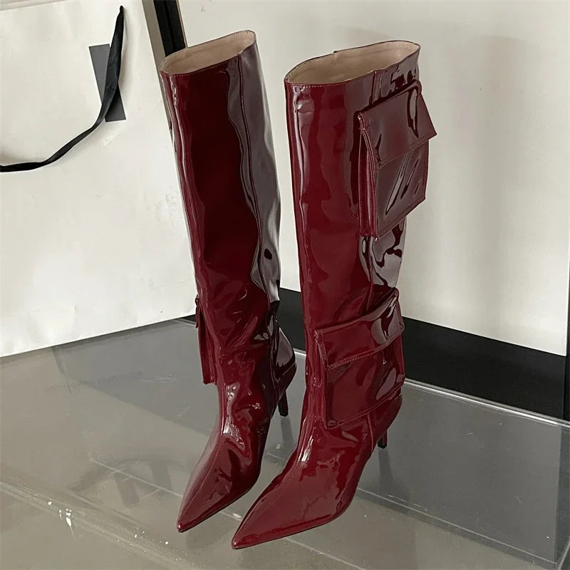 2024 New Winter Pointed Toe Thin Heels Stripper Largas De Mujer Knee High Boots