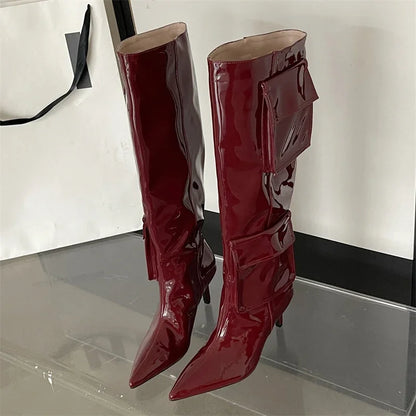 2024 New Winter Pointed Toe Thin Heels Stripper Largas De Mujer Knee High Boots