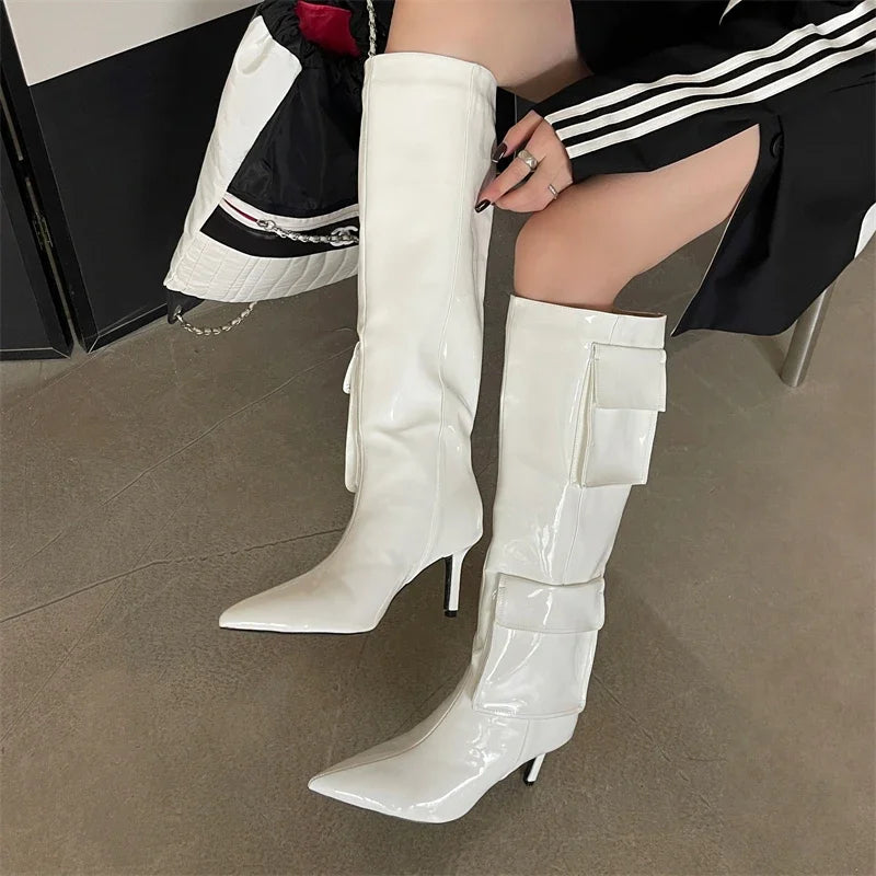 2024 New Winter Pointed Toe Thin Heels Stripper Largas De Mujer Knee High Boots
