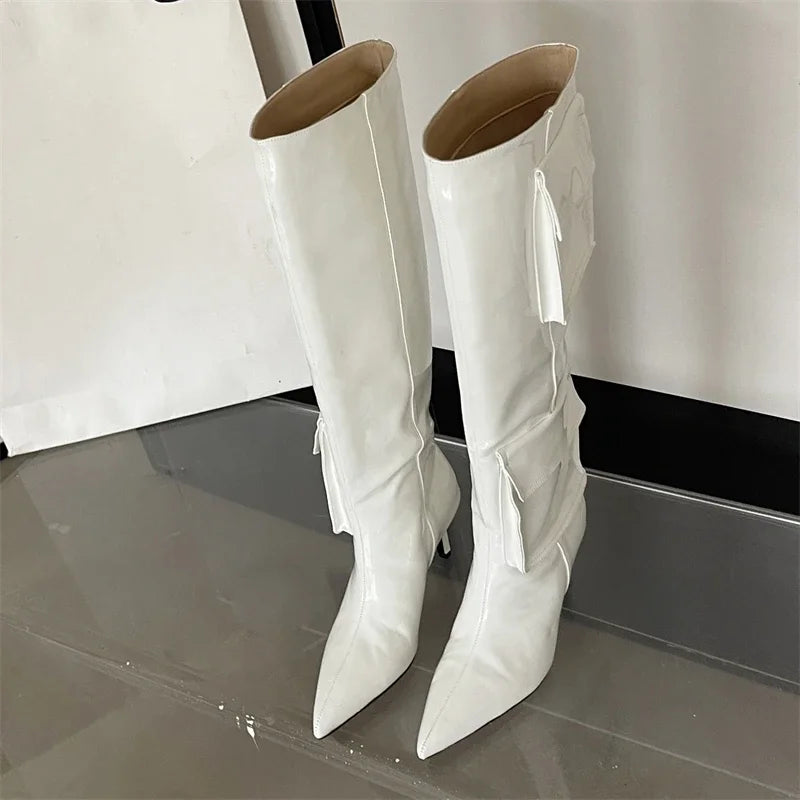 2024 New Winter Pointed Toe Thin Heels Stripper Largas De Mujer Knee High Boots