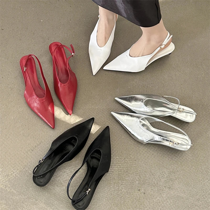 Designer Pointed Toe Buckle Strap Women Thin Elegant Banquet Dress Mule Ladies Shoes Low Heel Pumps