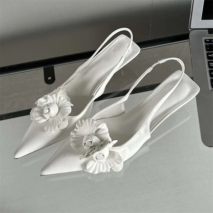 Fashion Pointed Toe Thin Women Elegant Wedding Slingback Mules Shoes Low Heel Pumps