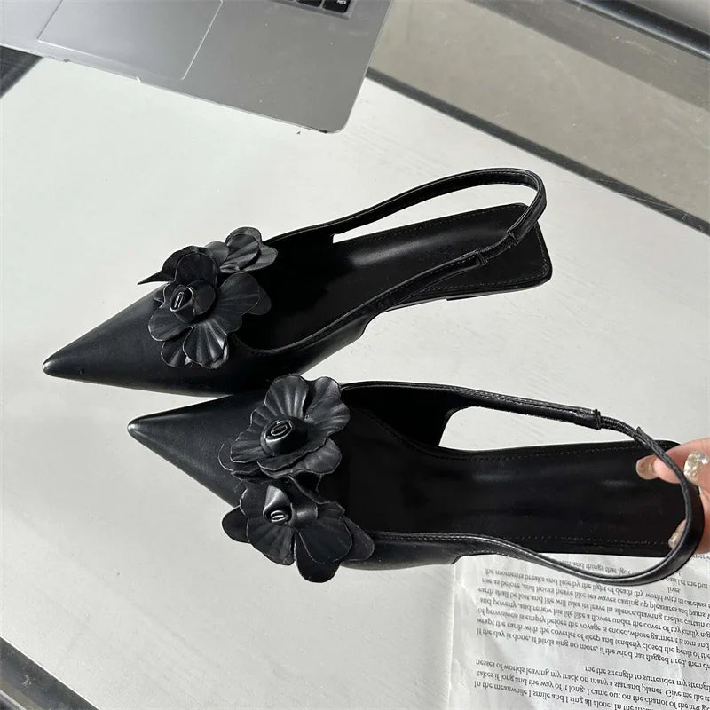 Fashion Pointed Toe Thin Women Elegant Wedding Slingback Mules Shoes Low Heel Pumps