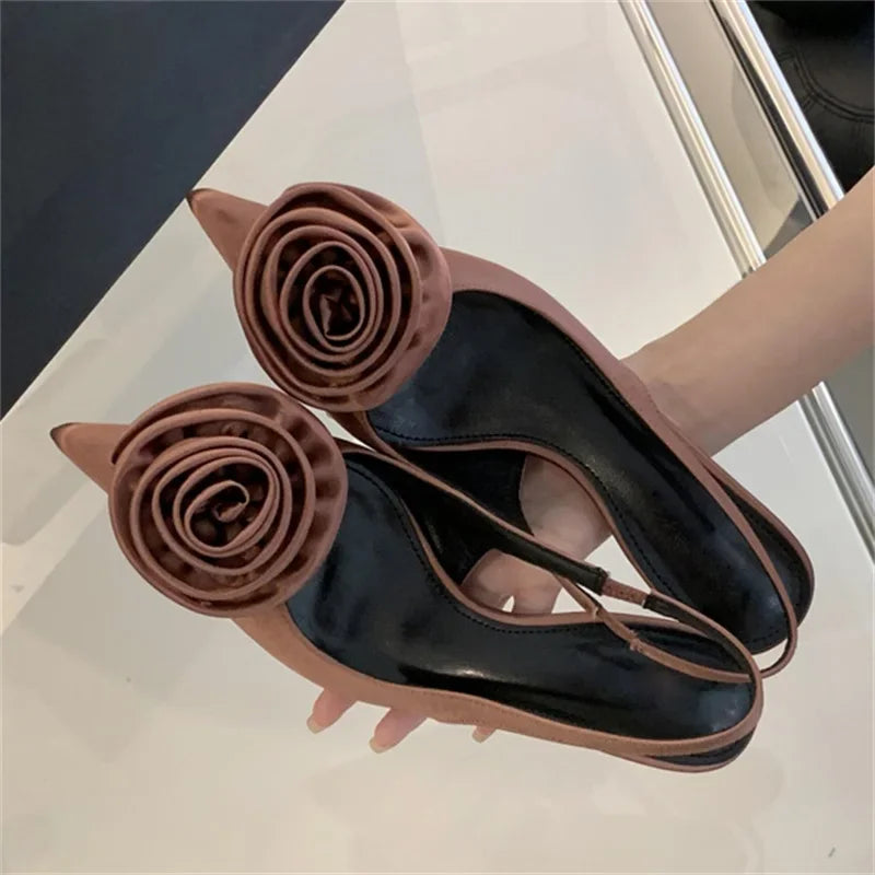 Satin Slingback Women Design Pointed Toe Thin Highs Banquet Wedding Mule Shoes Low Heel Pumps