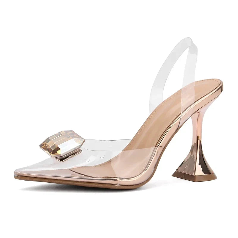 Perspex High Slingbacks Women Designer Pointed Toe PVC Transparent Shoes Low Heel Pumps