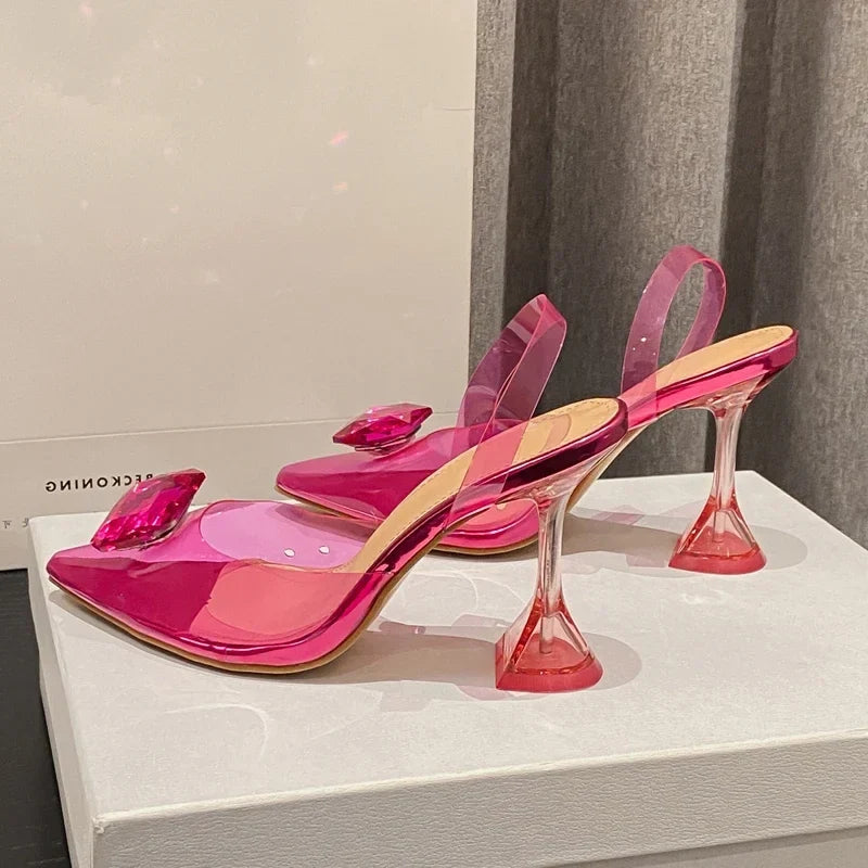 Perspex High Slingbacks Women Designer Pointed Toe PVC Transparent Shoes Low Heel Pumps